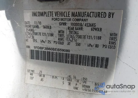 2011 Ford F-350 Xl из США, поврежденный, VIN 1FDBF3B60BEB59080